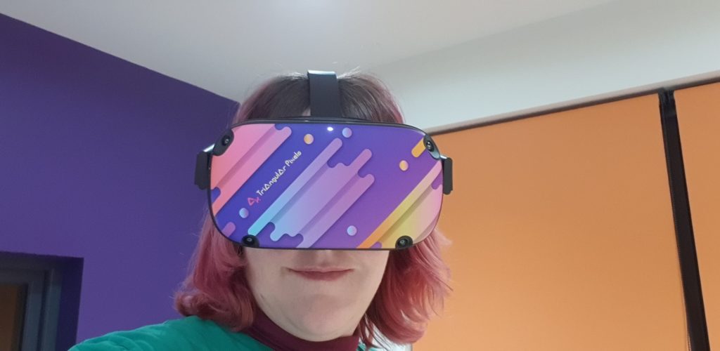 Me wearing a colourful HMD